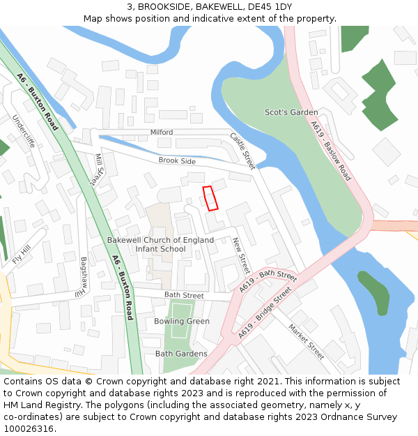 3, BROOKSIDE, BAKEWELL, DE45 1DY: Location map and indicative extent of plot