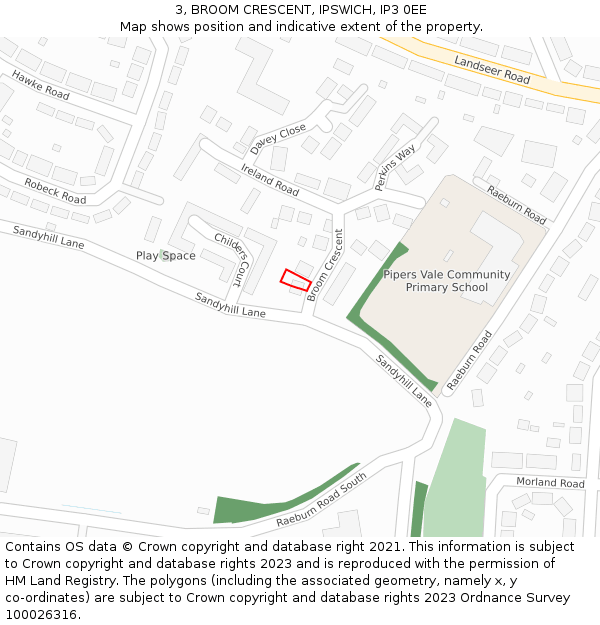 3, BROOM CRESCENT, IPSWICH, IP3 0EE: Location map and indicative extent of plot