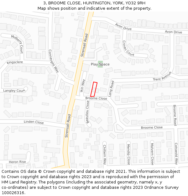 3, BROOME CLOSE, HUNTINGTON, YORK, YO32 9RH: Location map and indicative extent of plot