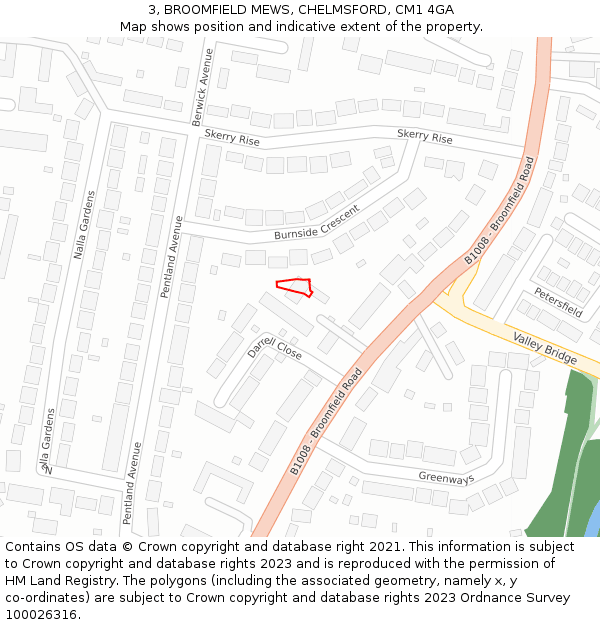 3, BROOMFIELD MEWS, CHELMSFORD, CM1 4GA: Location map and indicative extent of plot