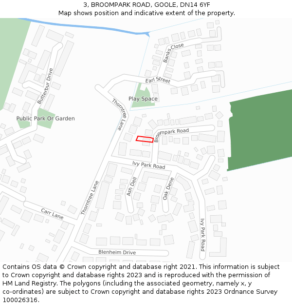 3, BROOMPARK ROAD, GOOLE, DN14 6YF: Location map and indicative extent of plot