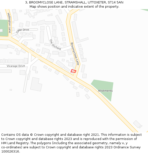 3, BROOMYCLOSE LANE, STRAMSHALL, UTTOXETER, ST14 5AN: Location map and indicative extent of plot