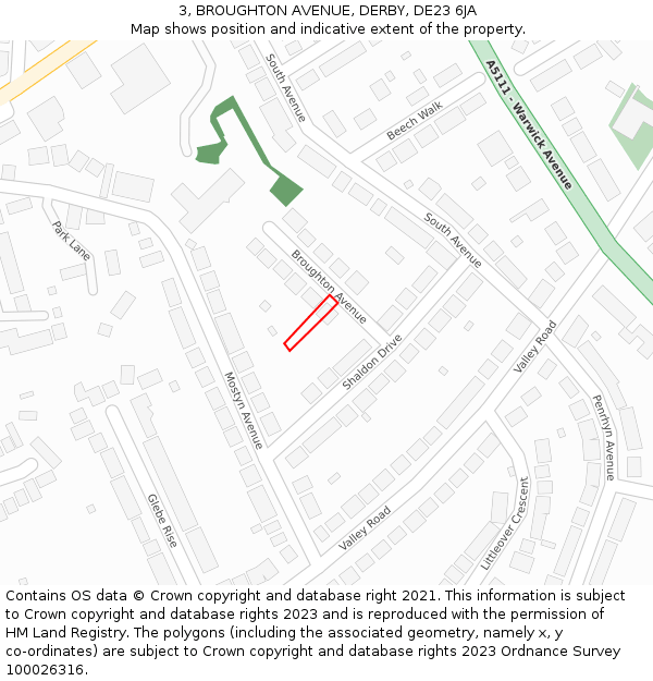 3, BROUGHTON AVENUE, DERBY, DE23 6JA: Location map and indicative extent of plot