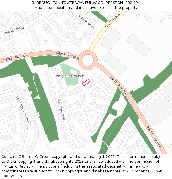 3, BROUGHTON TOWER WAY, FULWOOD, PRESTON, PR2 9PH: Location map and indicative extent of plot