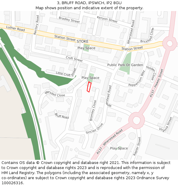 3, BRUFF ROAD, IPSWICH, IP2 8GU: Location map and indicative extent of plot