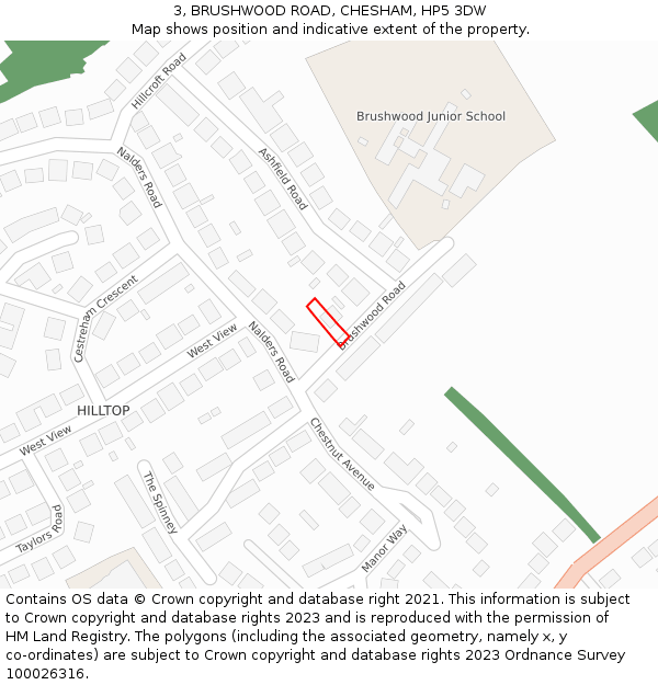 3, BRUSHWOOD ROAD, CHESHAM, HP5 3DW: Location map and indicative extent of plot