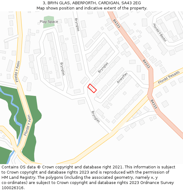 3, BRYN GLAS, ABERPORTH, CARDIGAN, SA43 2EG: Location map and indicative extent of plot