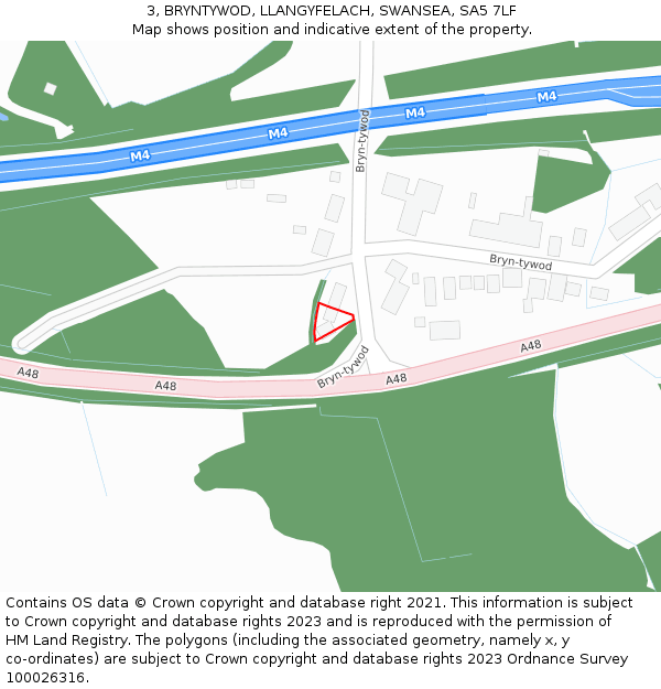 3, BRYNTYWOD, LLANGYFELACH, SWANSEA, SA5 7LF: Location map and indicative extent of plot