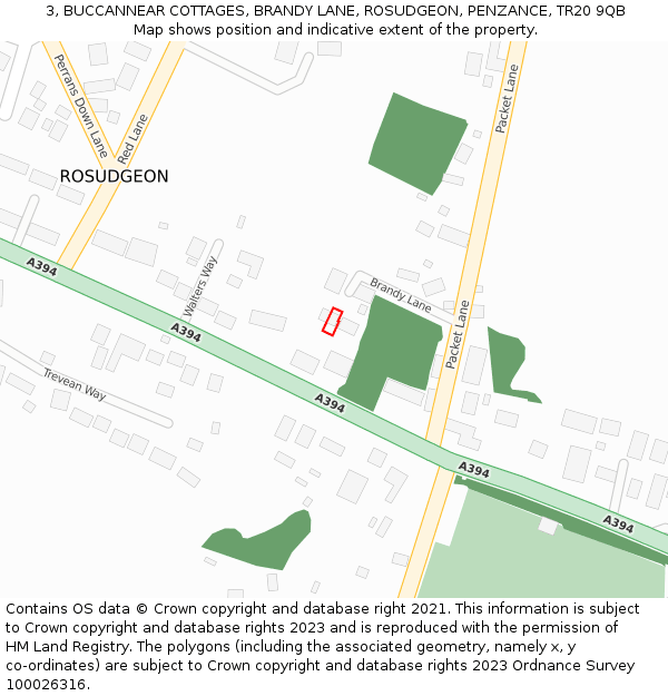 3, BUCCANNEAR COTTAGES, BRANDY LANE, ROSUDGEON, PENZANCE, TR20 9QB: Location map and indicative extent of plot