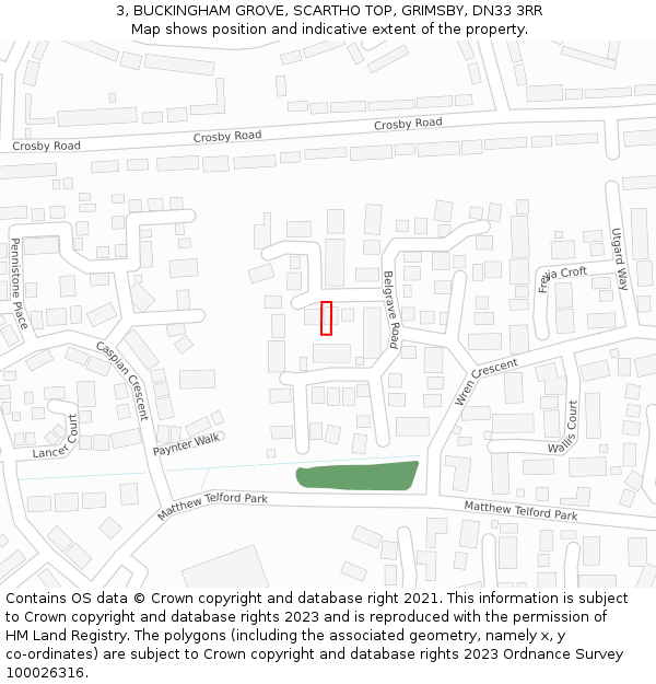 3, BUCKINGHAM GROVE, SCARTHO TOP, GRIMSBY, DN33 3RR: Location map and indicative extent of plot