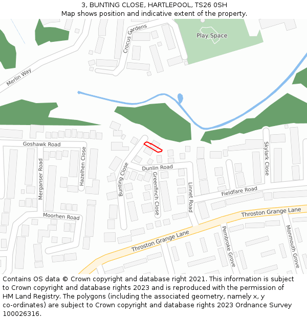 3, BUNTING CLOSE, HARTLEPOOL, TS26 0SH: Location map and indicative extent of plot