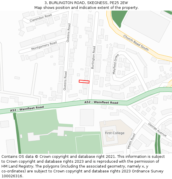 3, BURLINGTON ROAD, SKEGNESS, PE25 2EW: Location map and indicative extent of plot