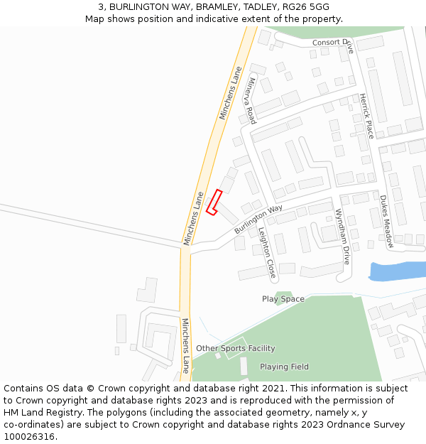3, BURLINGTON WAY, BRAMLEY, TADLEY, RG26 5GG: Location map and indicative extent of plot