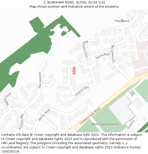 3, BURNHAM ROAD, ALTON, GU34 1UQ: Location map and indicative extent of plot