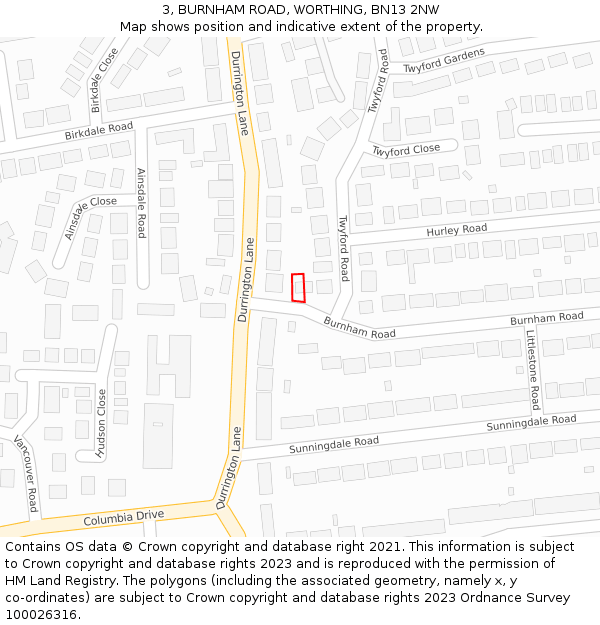 3, BURNHAM ROAD, WORTHING, BN13 2NW: Location map and indicative extent of plot