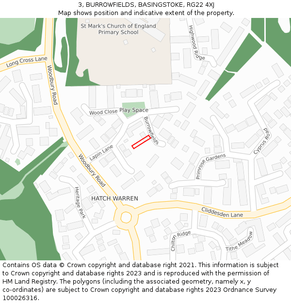 3, BURROWFIELDS, BASINGSTOKE, RG22 4XJ: Location map and indicative extent of plot