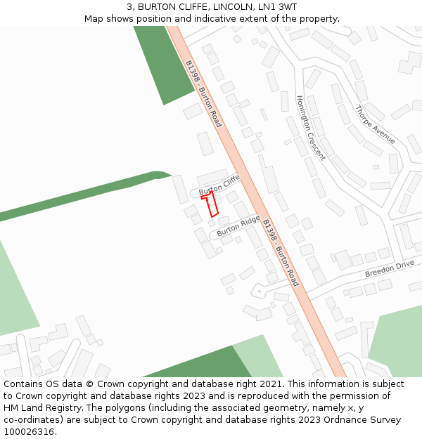 3, BURTON CLIFFE, LINCOLN, LN1 3WT: Location map and indicative extent of plot