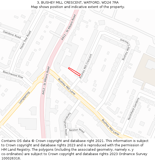 3, BUSHEY MILL CRESCENT, WATFORD, WD24 7RA: Location map and indicative extent of plot