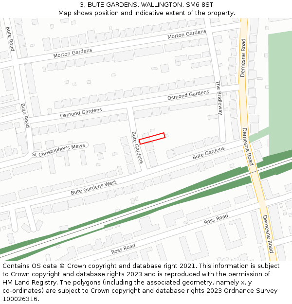 3, BUTE GARDENS, WALLINGTON, SM6 8ST: Location map and indicative extent of plot