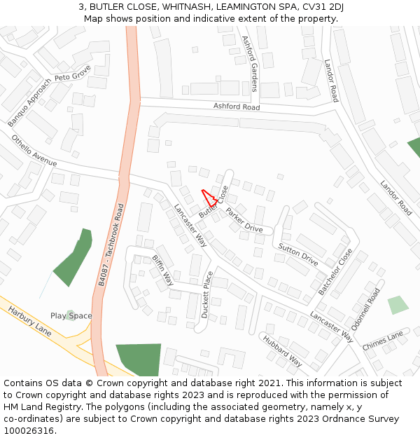 3, BUTLER CLOSE, WHITNASH, LEAMINGTON SPA, CV31 2DJ: Location map and indicative extent of plot