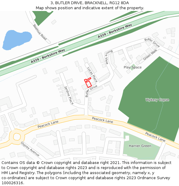 3, BUTLER DRIVE, BRACKNELL, RG12 8DA: Location map and indicative extent of plot