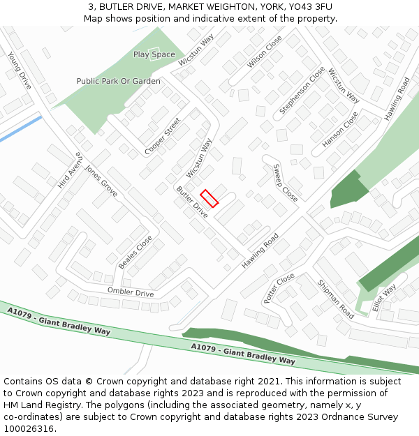 3, BUTLER DRIVE, MARKET WEIGHTON, YORK, YO43 3FU: Location map and indicative extent of plot