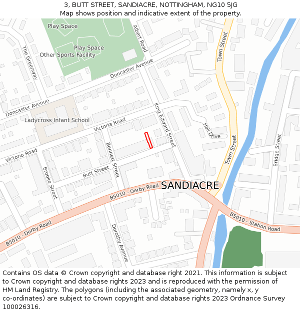 3, BUTT STREET, SANDIACRE, NOTTINGHAM, NG10 5JG: Location map and indicative extent of plot