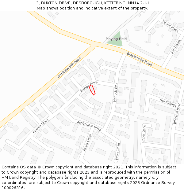 3, BUXTON DRIVE, DESBOROUGH, KETTERING, NN14 2UU: Location map and indicative extent of plot