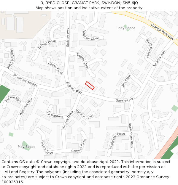 3, BYRD CLOSE, GRANGE PARK, SWINDON, SN5 6JQ: Location map and indicative extent of plot