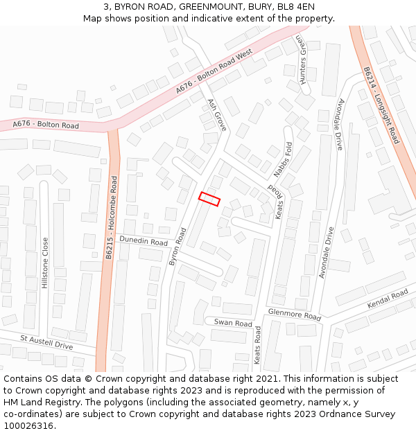 3, BYRON ROAD, GREENMOUNT, BURY, BL8 4EN: Location map and indicative extent of plot