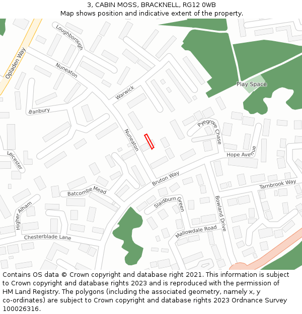 3, CABIN MOSS, BRACKNELL, RG12 0WB: Location map and indicative extent of plot