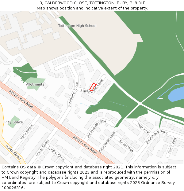 3, CALDERWOOD CLOSE, TOTTINGTON, BURY, BL8 3LE: Location map and indicative extent of plot