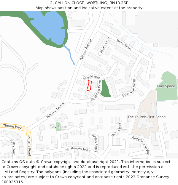 3, CALLON CLOSE, WORTHING, BN13 3SP: Location map and indicative extent of plot