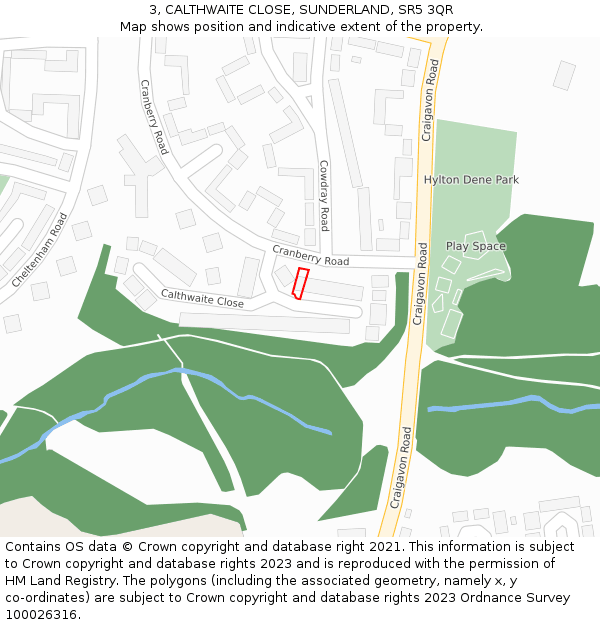 3, CALTHWAITE CLOSE, SUNDERLAND, SR5 3QR: Location map and indicative extent of plot