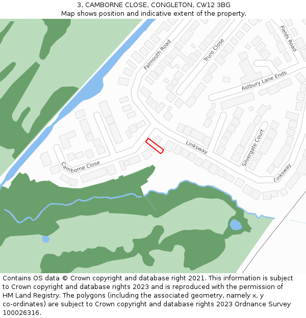 3, CAMBORNE CLOSE, CONGLETON, CW12 3BG: Location map and indicative extent of plot