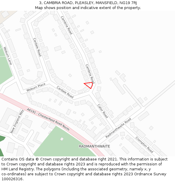 3, CAMBRIA ROAD, PLEASLEY, MANSFIELD, NG19 7RJ: Location map and indicative extent of plot