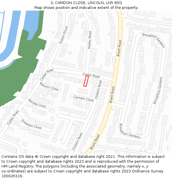 3, CAMDON CLOSE, LINCOLN, LN5 8SG: Location map and indicative extent of plot