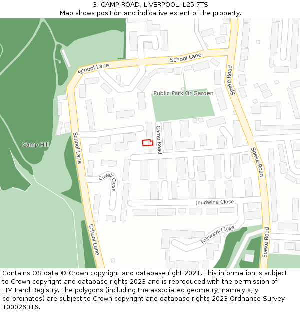3, CAMP ROAD, LIVERPOOL, L25 7TS: Location map and indicative extent of plot