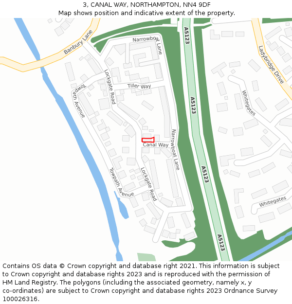 3, CANAL WAY, NORTHAMPTON, NN4 9DF: Location map and indicative extent of plot