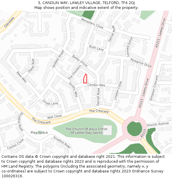3, CANDLIN WAY, LAWLEY VILLAGE, TELFORD, TF4 2GJ: Location map and indicative extent of plot