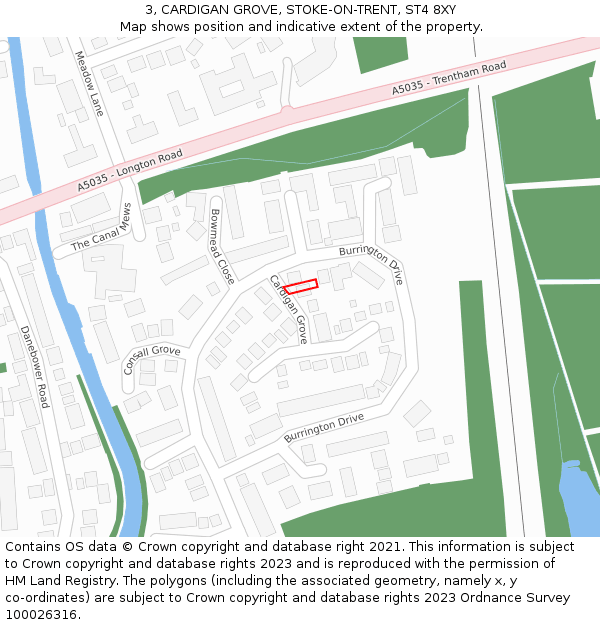 3, CARDIGAN GROVE, STOKE-ON-TRENT, ST4 8XY: Location map and indicative extent of plot
