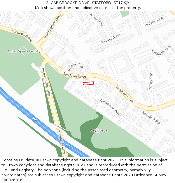 3, CARISBROOKE DRIVE, STAFFORD, ST17 9JY: Location map and indicative extent of plot