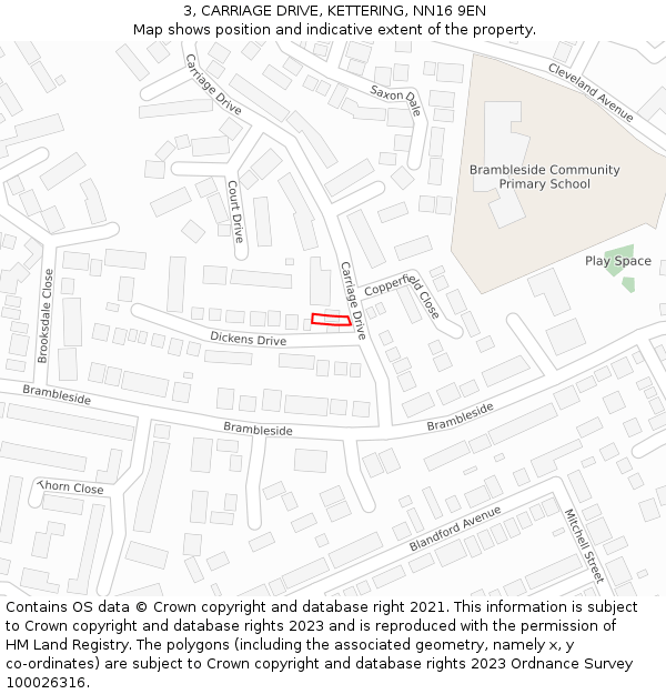 3, CARRIAGE DRIVE, KETTERING, NN16 9EN: Location map and indicative extent of plot