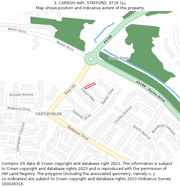 3, CARSON WAY, STAFFORD, ST16 1LL: Location map and indicative extent of plot