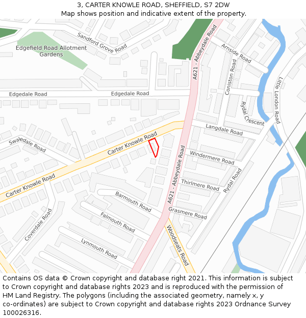 3, CARTER KNOWLE ROAD, SHEFFIELD, S7 2DW: Location map and indicative extent of plot