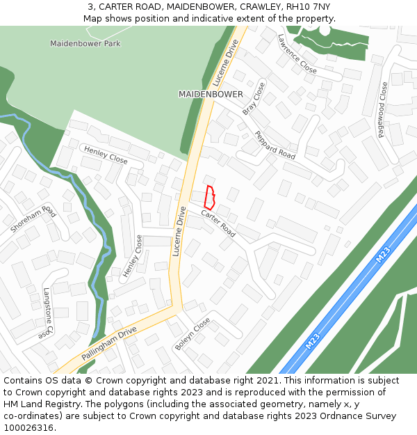 3, CARTER ROAD, MAIDENBOWER, CRAWLEY, RH10 7NY: Location map and indicative extent of plot