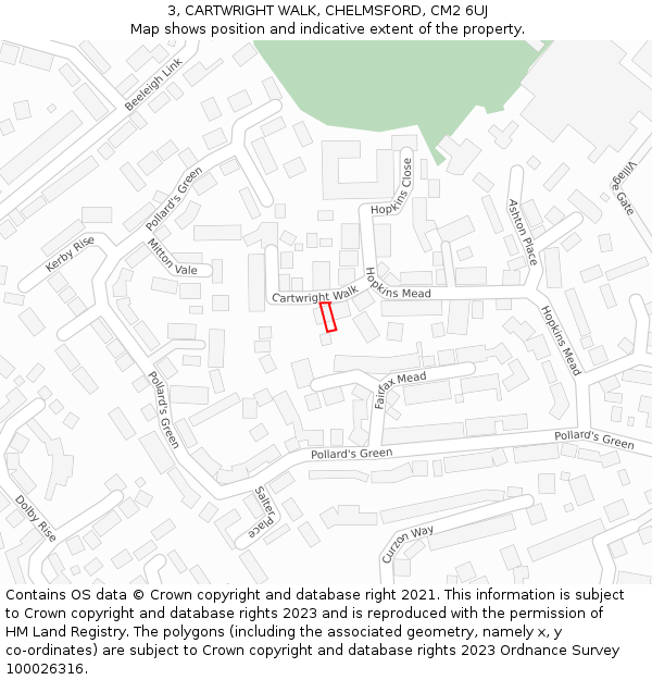 3, CARTWRIGHT WALK, CHELMSFORD, CM2 6UJ: Location map and indicative extent of plot