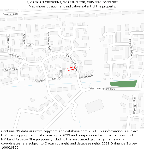 3, CASPIAN CRESCENT, SCARTHO TOP, GRIMSBY, DN33 3RZ: Location map and indicative extent of plot