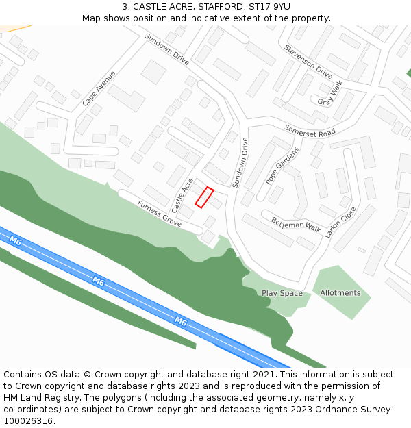 3, CASTLE ACRE, STAFFORD, ST17 9YU: Location map and indicative extent of plot
