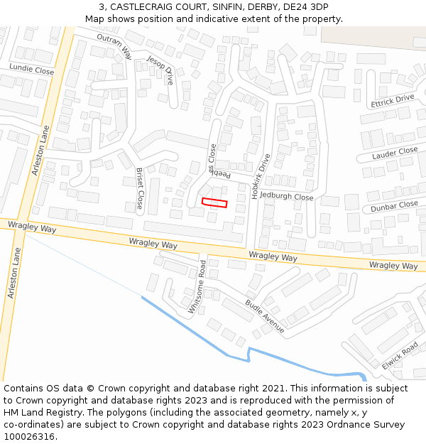 3, CASTLECRAIG COURT, SINFIN, DERBY, DE24 3DP: Location map and indicative extent of plot